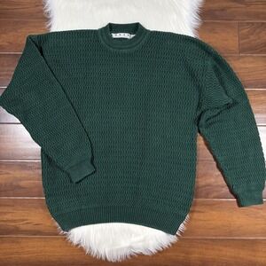 Vintage Basix Unisex / Men's Size Large Dark Green Chunky Knit Sweater